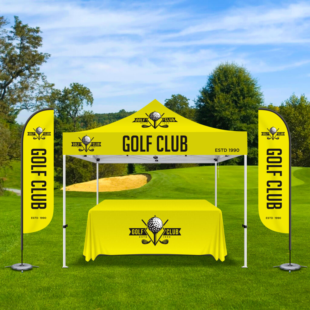 10'x10' Promotional Canopy with 11' Feather Flag and 6ft Table Throw