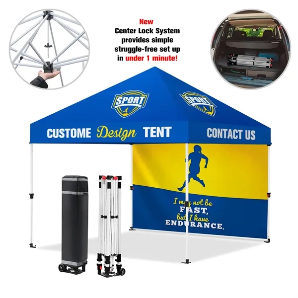 10' X 10' Central Lock Pop Up Canopy Tent With Back Full Wall