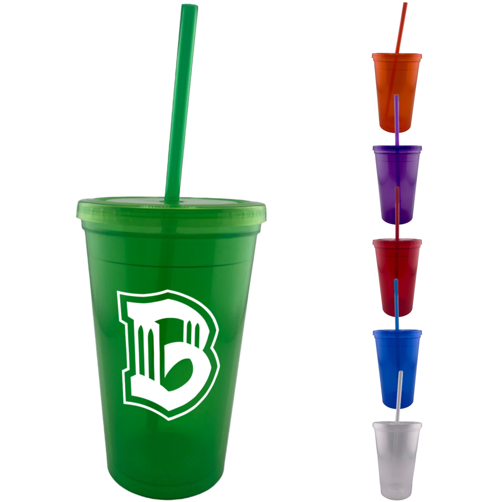 16 Oz Double Wall Tumbler with Lid and Straw