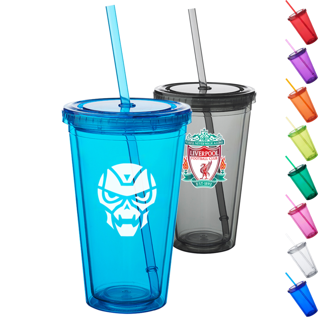 16 OZ BPA Free Double Wall Acrylic Tumblers With Straws